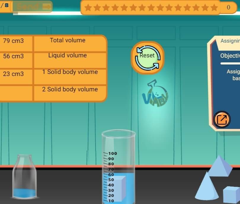 an experience Assigning the volume of a solid body based on the volume of a liquid.
